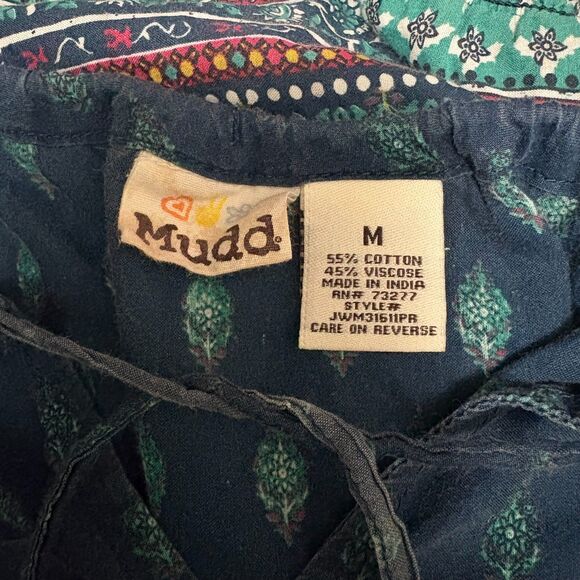 Y2K Mudd Puff Sleeve Peasant Blouse Festival Boho Print Blue Size Medium - Picture 3 of 3